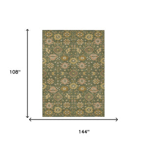 9x12 Olive Geometric Polyester Area Rug Washable Indoor Outdoor Patio Living Room