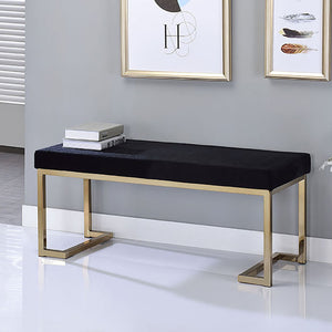 English Elm Black Bench with Champagne Metal Base — Minimalist Upholstered Seat, Modern Comfort for Entryway B062P189145