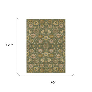 10 X 14 Olive Geometric Polyester Area Rug Machine Washable for Patio and Living Room