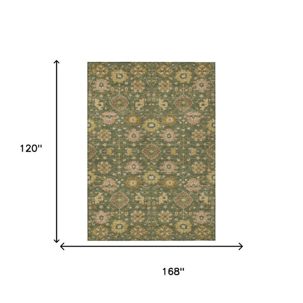 10 X 14 Olive Geometric Polyester Area Rug Machine Washable for Patio and Living Room