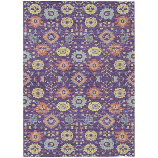 5 Ft X 8 Ft Purple Plum Geometric Polyester Washable Indoor Outdoor Area Rug