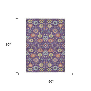 5 Ft X 8 Ft Purple Plum Geometric Polyester Washable Indoor Outdoor Area Rug