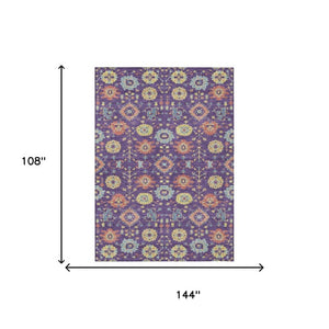 9x12 Geometric Polyester Area Rug Washable Purple Indoor Outdoor Patio Living Room