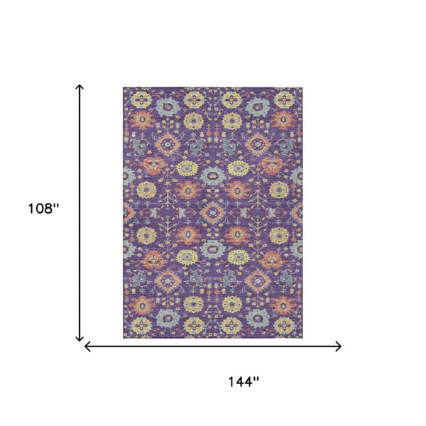9x12 Geometric Polyester Area Rug Washable Purple Indoor Outdoor Patio Living Room
