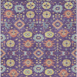 10 X 14 Purple Plum Geometric Polyester Washable Area Rug for Indoor Outdoor Use