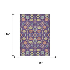 10 X 14 Purple Plum Geometric Polyester Washable Area Rug for Indoor Outdoor Use