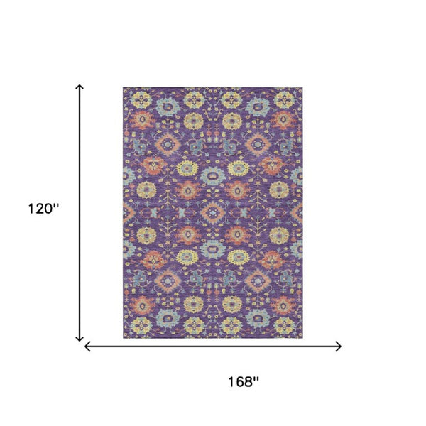 10 X 14 Purple Plum Geometric Polyester Washable Area Rug for Indoor Outdoor Use
