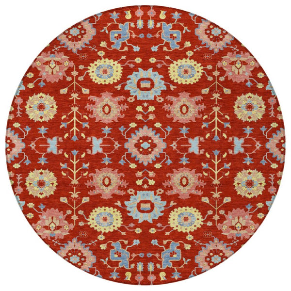 8 Ft Round Geometric Polyester Area Rug Machine Washable for Indoor Outdoor Use