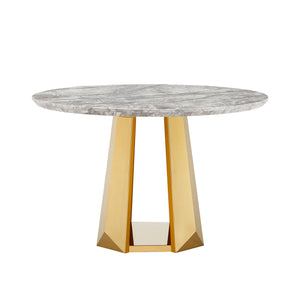 English Elm 47" Round Marble Dining Table - Chic Faux Marble Top & Gold Stainless Steel Base - Versatile & Durable Design For Any Space W3456S00009