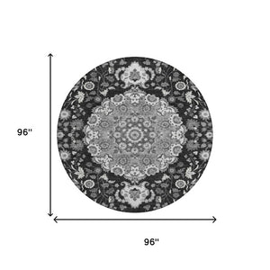 8 Ft Round Damask Indoor Outdoor Rug Washable Polyester for Patio or Entryway