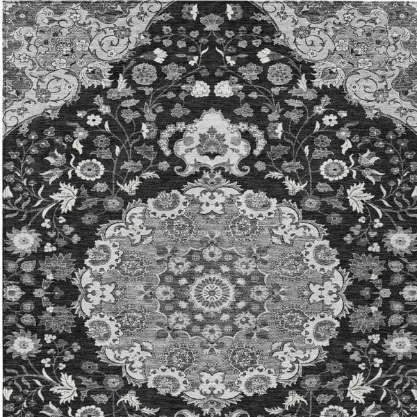 Damask Washable Polyester Area Rug for Indoor Outdoor Patios Living Rooms and High Traffic Zones