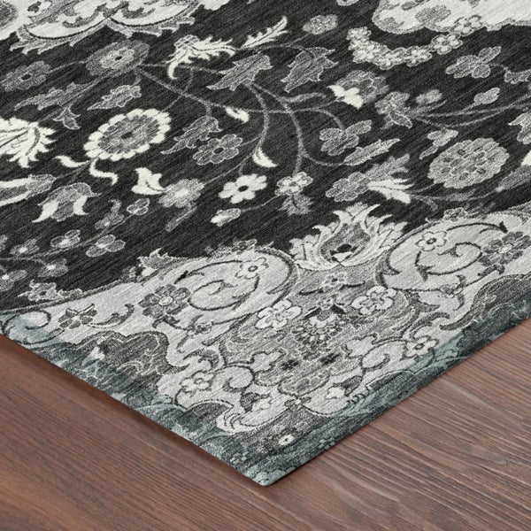 Damask Washable Polyester Area Rug for Indoor Outdoor Patios Living Rooms and High Traffic Zones