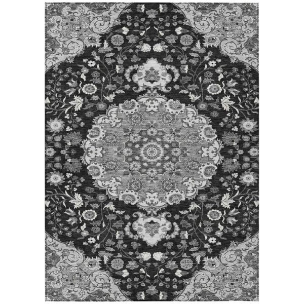 Damask Washable Polyester Area Rug for Indoor Outdoor Patios Living Rooms and High Traffic Zones