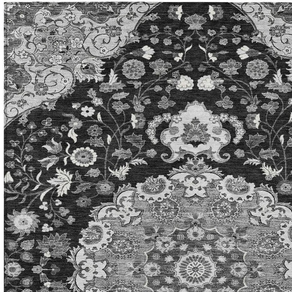 HomeRoots Damask Washable Polyester Area Rug for Indoor Outdoor Patios Living Rooms and High Traffic Zones 9' x 12' 733167