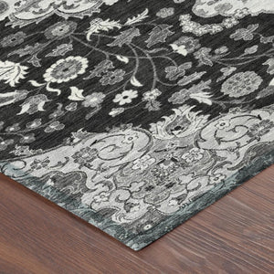 Damask Washable Polyester Area Rug for Indoor Outdoor Patios Living Rooms and High Traffic Zones