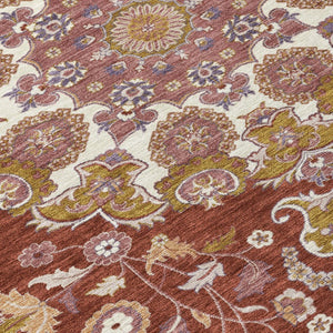 Damask Washable Indoor Outdoor Polyester Area Rug Burgundy Classic Pattern Patio Living Room