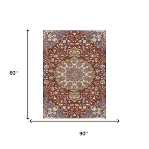 Damask Washable Indoor Outdoor Polyester Area Rug Burgundy Classic Pattern Patio Living Room