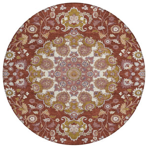 8' Round Damask Polyester Rug Washable Indoor Outdoor Patio Foyer Burgundy