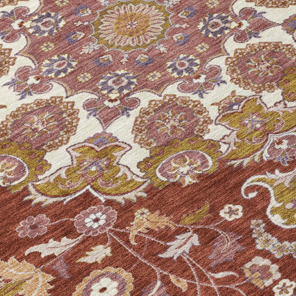 8' Round Damask Polyester Rug Washable Indoor Outdoor Patio Foyer Burgundy