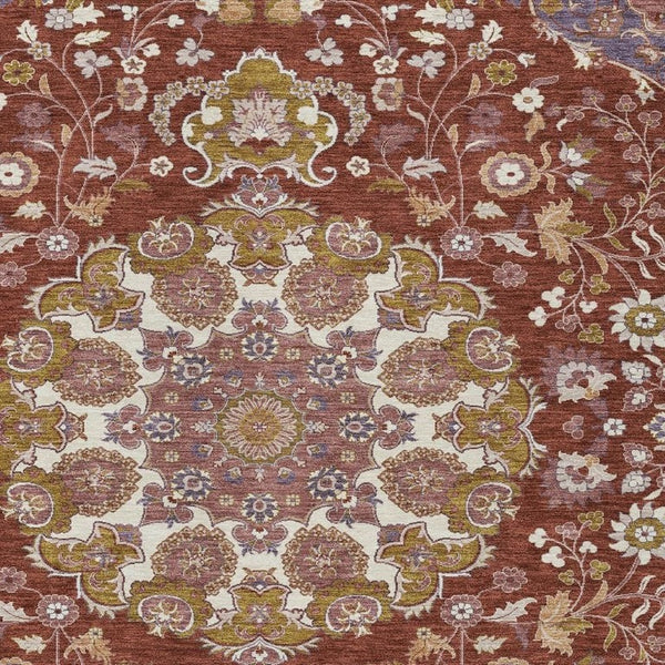 HomeRoots Damask Washable Indoor Outdoor Polyester Area Rug Burgundy Classic Pattern Patio Living Room 8' X 10' 733172