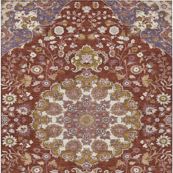 Damask Washable Indoor Outdoor Polyester Area Rug Burgundy Classic Pattern Patio Living Room