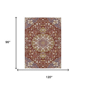Damask Washable Indoor Outdoor Polyester Area Rug Burgundy Classic Pattern Patio Living Room