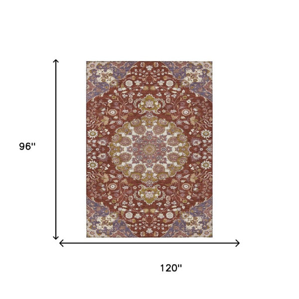 Damask Washable Indoor Outdoor Polyester Area Rug Burgundy Classic Pattern Patio Living Room