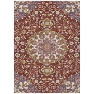 Damask Washable Indoor Outdoor Polyester Area Rug Burgundy Classic Pattern Patio Living Room