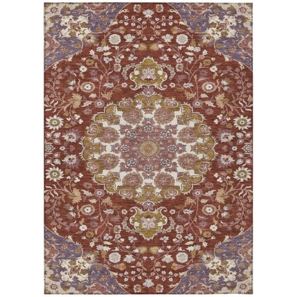 Damask Washable Indoor Outdoor Polyester Area Rug Burgundy Classic Pattern Patio Living Room