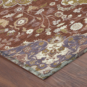 Damask Washable Indoor Outdoor Polyester Area Rug Burgundy Classic Pattern Patio Living Room