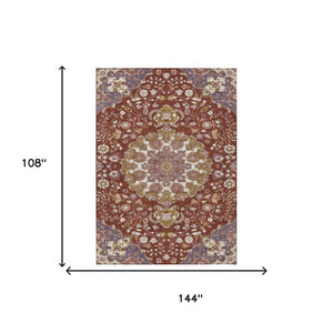Damask Washable Indoor Outdoor Polyester Area Rug Burgundy Classic Pattern Patio Living Room