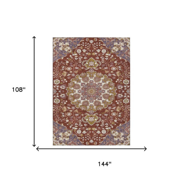 Damask Washable Indoor Outdoor Polyester Area Rug Burgundy Classic Pattern Patio Living Room