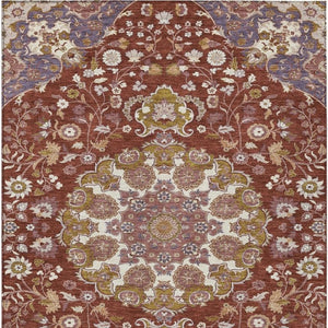 Damask Washable Indoor Outdoor Polyester Area Rug Burgundy Classic Pattern Patio Living Room