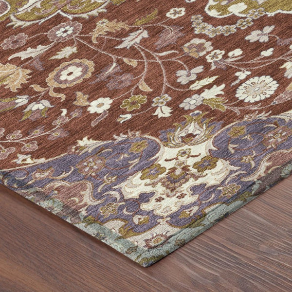 Damask Washable Indoor Outdoor Polyester Area Rug Burgundy Classic Pattern Patio Living Room