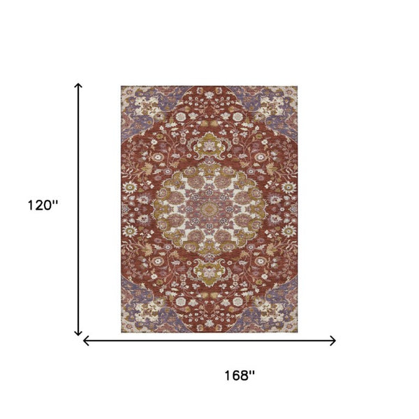Damask Washable Indoor Outdoor Polyester Area Rug Burgundy Classic Pattern Patio Living Room