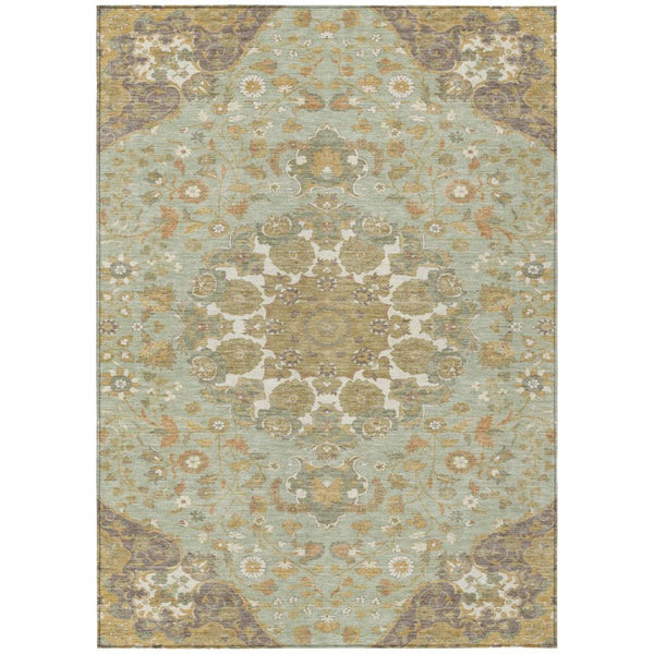 Damask Washable Polyester Area Rug Low Pile for Indoor Outdoor Patios and Entryways