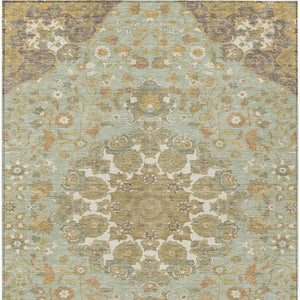 Damask Washable Polyester Area Rug Low Pile for Indoor Outdoor Patios and Entryways