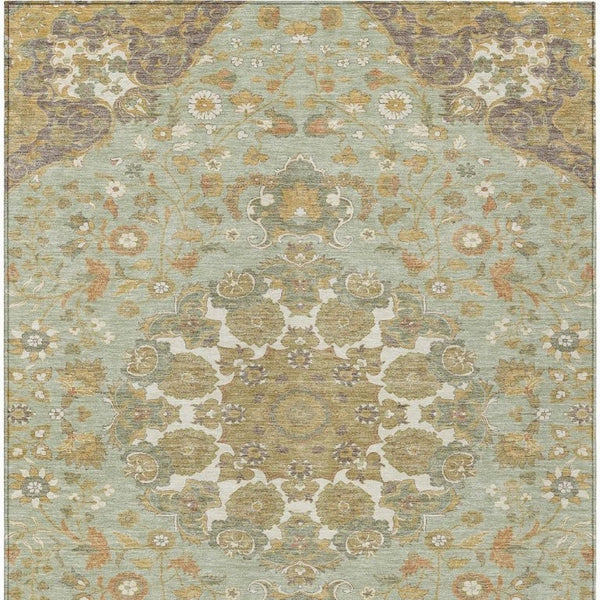 Damask Washable Polyester Area Rug Low Pile for Indoor Outdoor Patios and Entryways