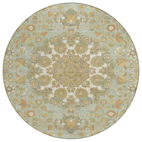 8 Foot Round Damask Polyester Rug Washable Indoor Outdoor Patio Foyer Accent