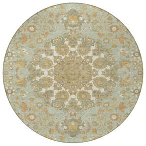 8 Foot Round Damask Polyester Rug Washable Indoor Outdoor Patio Foyer Accent
