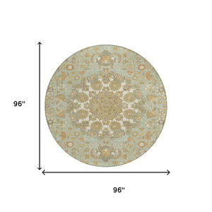 8 Foot Round Damask Polyester Rug Washable Indoor Outdoor Patio Foyer Accent
