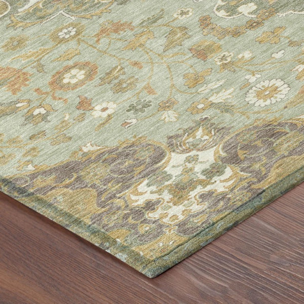 Damask Washable Polyester Area Rug Low Pile for Indoor Outdoor Patios and Entryways