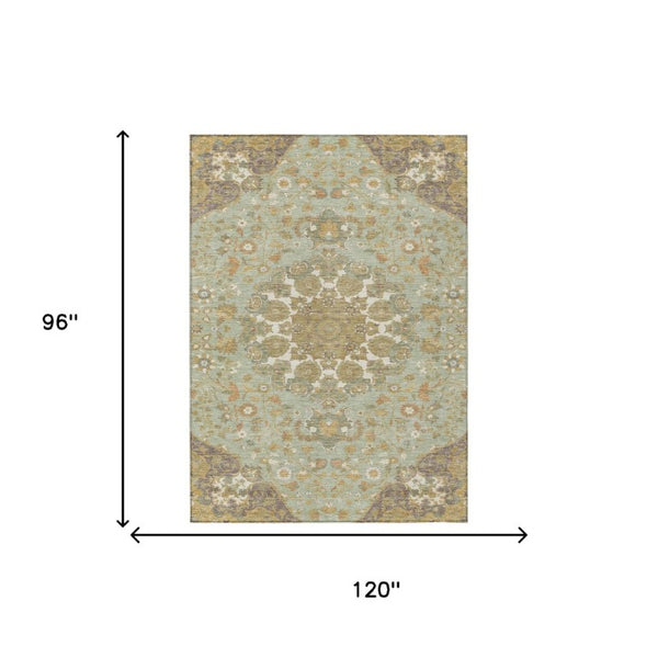 Damask Washable Polyester Area Rug Low Pile for Indoor Outdoor Patios and Entryways