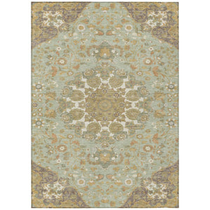 Damask Washable Polyester Area Rug Low Pile for Indoor Outdoor Patios and Entryways