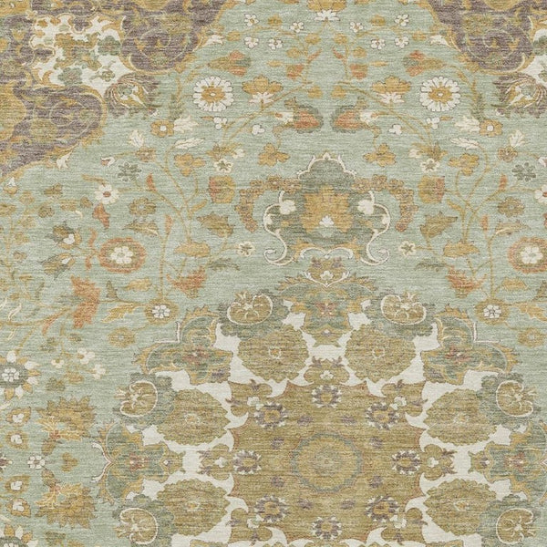 Damask Washable Polyester Area Rug Low Pile for Indoor Outdoor Patios and Entryways