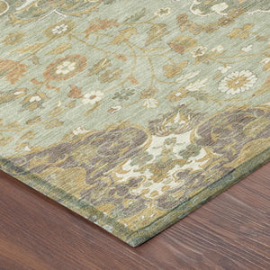 Damask Washable Polyester Area Rug Low Pile for Indoor Outdoor Patios and Entryways