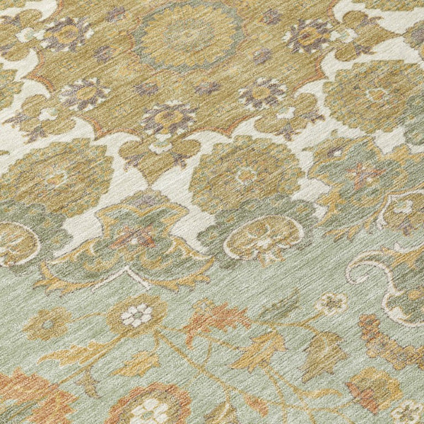 Damask Washable Polyester Area Rug Low Pile for Indoor Outdoor Patios and Entryways