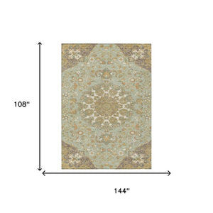 Damask Washable Polyester Area Rug Low Pile for Indoor Outdoor Patios and Entryways