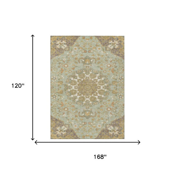 Damask Washable Polyester Area Rug Low Pile for Indoor Outdoor Patios and Entryways