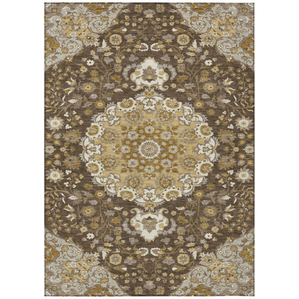 Damask Polyester Area Rug Washable Indoor Outdoor Low Pile Accent for Patio Living Room